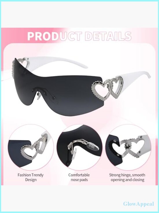 Y2K Wrap Around Rimless Sunglasses UV400 Protection 3-Piece Set - Picture 3 of 7